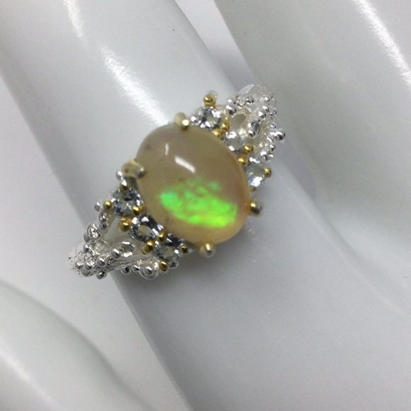 Genuine Fiery Opal & Topaz Ring